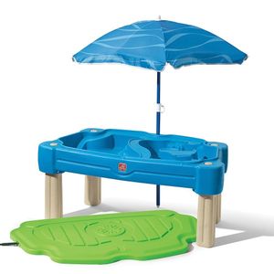 Step2 Cascading Cove Sand & Wassertisch mit Sonnenschirm | Wasserspieltisch für Kinder in Grün | Wasserspielzeug / Sandtisch für den Garten