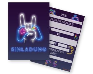 Friendly Fox Gaming Einladung, 12 Einladungskarten Kindergeburtstag Junge Mädchen, DIN A6 Geburtstag Spieleabend LAN Party Zocker