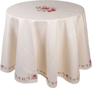 Clayre & Eef Tischdecke Ø 170 cm Beige Baumwolle Rund Rosen