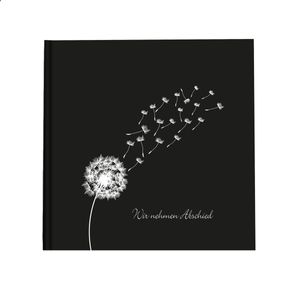 Kondolenzbuch ‚Pusteblume - Wir nehmen Abschied‘ Schwarz Weiß 21 x 21 cm, 144 Seiten weißes Papier blanko Trost Trauer Beerdigung