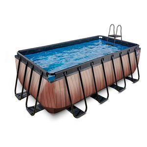EXIT Wood Pool 400x200x122cm mit Filterpumpe - braun