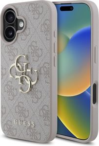 Guess, metalowe etui na iPhone'a 16 z monogramem i logo 4G, różowe