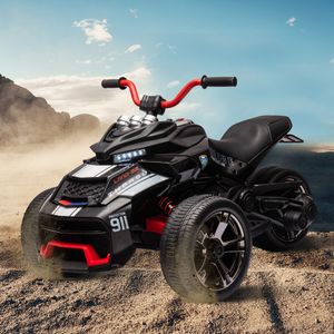 Merax Elektro Kindermotorrad ATV mit Musik und 3 Rädern, Elektromotorrad mit Bluetooth, Kinderdreirad mit 2 Motoren, Belastbarkeit 30 kg, Schwarz