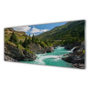 Acrylglasbilder 125x50 Wandbild Druck Berge Fluss Landschaft