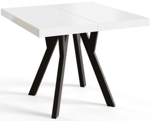 Čtvercový jídelní stůl RICO, rozkládací stůl, velikost: 90-190X90X77 cm, barva stolu v obývacím pokoji: bílá, s dřevěnými nohami v černé barvě