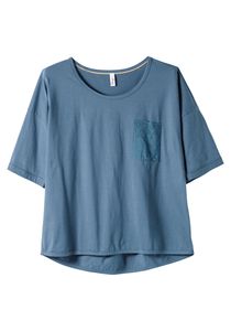 sheego Damen Große Größen Shirt mit Brusttasche aus Spitze T-Shirt Freizeitmode sportlich Rundhals-Ausschnitt Spitze unifarben