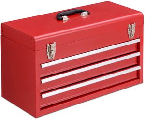 GOPLUS Werkzeugkoffer, Werkzeugkasten, Werkzeugsatz, Werkzeugkiste,Werkzeugbox, mit 3 Schubladen, 520 x 215 x 300mm Rot