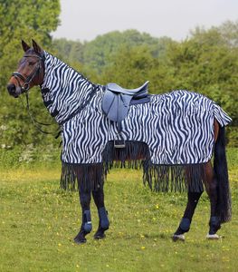 Waldhausen Fliegenausreitdecke Zebra mit Fransen Fliegenschutz Fliegendecke, Farbe:schwarz/weiß, Größe:125 cm