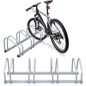 Fahrradständer Mehrfachständer 2-6 Fach, Aufstellständer Fahrrad Ständer, Boden/Wand, 35-55 mm Reifenbreite - 4 Fahrräder, Silber