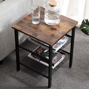 Selsey – Nachttisch-Set RAMIZU 2 Stück in Schwarz/Holzoptik, quadratisch mit je 2 Ablagen, 40x40 cm