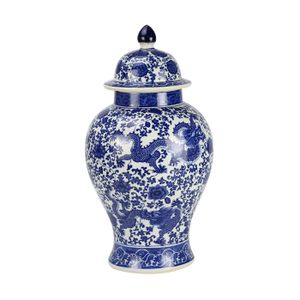 Fine Asianliving Chinesische Deckelvase Porzellan Blau Weiß Handbemalter Drache D27xH51cm Dekorative Vase Blumenvase Orientalische Keramik Vase Dekoration Vase Moderne Tischdekoration Vase