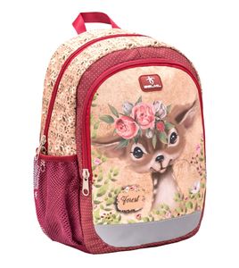 Belmil Kindergartenrucksack mit Brustgurt und Namensschild für 3-6 Jährige/Mädchen / 12 L/Krippenrucksack Kindergartentasche Kindertasche/Ren/Rot, Gelb (305-4/A Animal Forest Bambi)