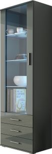 Standvitrine Vitrinenschrank SOHO SH1H grau hochglanz Glasvitrine mit 3 Schubladen 60 x192 x 41cm