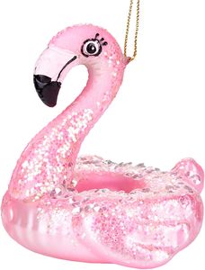 BRUBAKER Flamingo Schwimmring Rosa - Handbemalte Weihnachtskugel aus Glas - Mundgeblasener Christbaumschmuck Figuren lustig Deko Anhänger Baumkugel - 9 cm