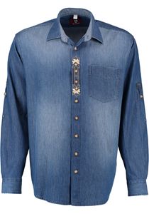 OS Trachten Herren Hemd Langarm Trachtenhemd mit Liegekragen Pampovo, Größe:49/50, Farbe:marine