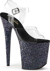 FLAMINGO-808LG Pleaser High-Heels Plateau Sandaletten klar schwarz multiglitter