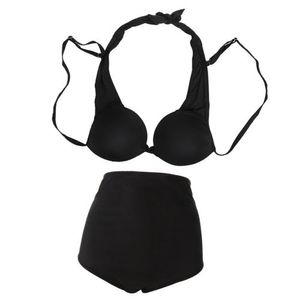 Damen Retro Badeanzug mit Hoher Taille Push up Bikini Set Größe XL Farbe Schwarz
