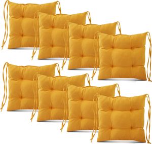 Mg Design sada 8 vankúšov na stoličku 40x40 cm žltá - vankúš na stoličku s popruhmi, prešívaný vankúš, podlahový vankúš - vankúš na sedenie pre záhradnú stoličku, na vnútorné a vonkajšie použitie