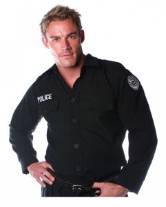 Schwarzes Police Shirt als Kostümuniform für Halloween & Fasching Größe: XL