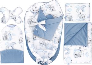 Pepi Baby Nest Cocoon 6-dielna súprava hniezd pre bábätká Novorodenecká súprava hniezd s detským vankúšom na plazenie Velvet 95 × 55 cm Eledreams Blue