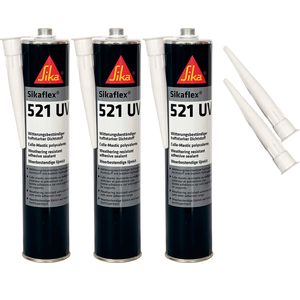 Sikaflex-521 UV Witterungsbeständiger haftstarker Dichtstoff, 300ml, schwarz, 3 Set mit 5 Düsenspitzen