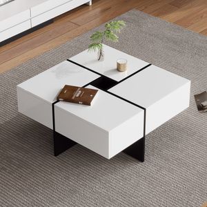 Merax Couchtisch mit 4 Schubladen und Nische, Beistelltisch mit hochglänzender Tischplatte, Wohnzimmertisch Kaffeetisch 70x70x35 cm, Weiß Merax Couchtisch mit 4 Schubladen und Nische, Beistelltisch mit hochglänzender Tischplatte, Wohnzimmertisch Kaffeetisch 70x70x35 cm, Weiß