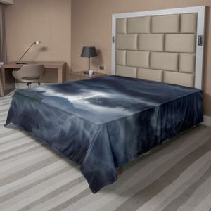 ABAKUHAUS Natur Bettlaken, Blitz Im Dunklen Stürmischen Himmel Über Bergen Wie Fiktives Fantastisches Starkes Bild, weiches bequemes oberes Bettlaken für ein dekoratives Bett 1 Stück 244 cm x 205 cm, Blau