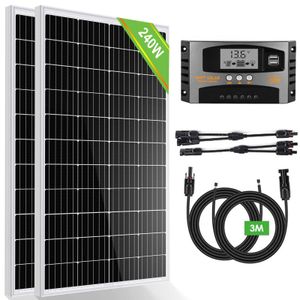 240W Solarmodul Solarpanel Kit 2x120Watt 12V Monokristallin Solaranlage Komplettpaket Photovoltaik Balkonkraftwerk Wohnmobil Camping Pumpen