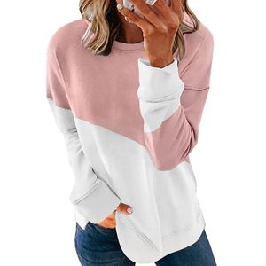 Damen Colorblocking Rundhals Langarm Pullover Pullover Top T-Shirt,Farbe: Rosa,Größe:XL