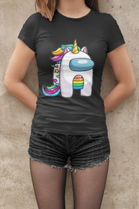 Bio Damen T-Shirt Among US Game App Einhorn AmongUS Gaming Spiel Gamer