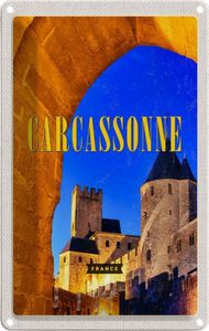 vianmo Kovová Nástěnná cedule 20x30 cm Retro Carcassonne France Mittelalter