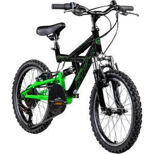 Galano FS180 18 Zoll Mountainbike Full Suspension Kinderfahrrad Fully MTB Kinder ab 5 Jahre Fahrrad, Farbe:schwarz/grün, Rahmengröße:28 cm