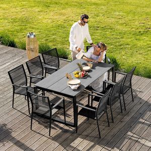 di volio Gartenmöbel PREZZA, langlebiges Gartenmöbel-Set für 8 Personen - Esstisch & 8 Stühle, Kunstholz & Aluminium, stapelbare und bequeme Stühle