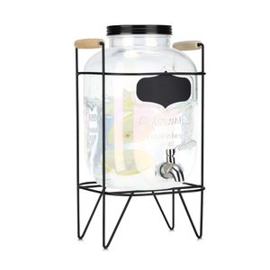 Navaris Getränkespender 5 Liter aus Glas - Zapfhahn aus Edelstahl und Ständer - Wasserspender Glasbehälter für kalte Getränke - Regenbogeneffekt