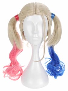 Harley Quinn Perücke für Suicide Squad Fans | Blonde Zöpfe | Blau & Pink Ombre Wig