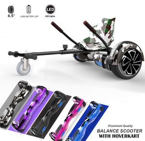 Hoverboards mit Sitz und Hoverkart Set 6,5 Zoll Elektro Skateboard für Kinder Hoverboards mit Bluetooth und LED-Lichtern Solider Sitz Spielzeug für Kinder