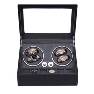 Watchwinder pro 4 automatické hodinky s 6 úložnými prostory pro hodinky ModerníPolyuretanzásobníky na hodinky Box na hodinky s LED osvětlením Černá + šedá
