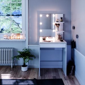 Toaletný stolík Livinity® Isabelle, 60 cm s LED osvetlením, biely