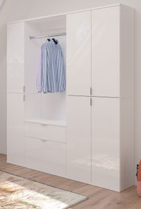 Garderobe "SystemX" in weiß Hochglanz Garderobenschrank Set 152 x 193 cm, variable Inneneinteilung
