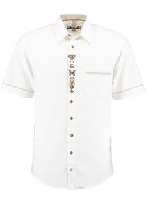 OS Trachten Herren Hemd Kurzarm Trachtenhemd mit Liegekragen Lavona, Größe:39/40, Farbe:weiß