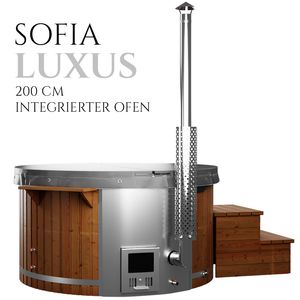Loocone DELUXE Badefass Outdoor Whirlpool mit Holzofen, SPA Massage System, LED, bis 6 Personen,