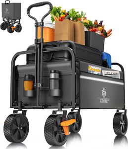 KESSER® Bollerwagen faltbar Handwagen Transportkarre max. 150kg Tragkraft & 360° PVC-Reifen Gerätewagen inkl. 2 Netztaschen, Seitentasche & Abdeckung Transportwagen Gartenanhänger ohne Dach