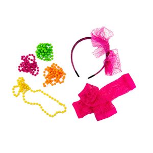 Oblique Unique 80er Jahre Kostüm Accessoire Set - Haarreifen + Perlenketten +  Netzhandschuhe 80s Party Karneval Fasching