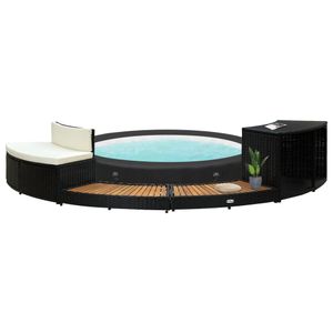 "2024 Moderne" Poolzubehör Whirlpool-Umrandung Schwarz Poly Rattan & Massivholz Akazie 323324