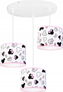 Hängelampe für Kinderzimmer - Deckenlampe - Pendelleuchte aus Metall mit Lampenschirm - Klassisch 3-Flammig Oval, Weiß und Rosa, Minnie