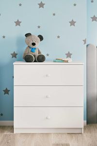 80 cm breit Kommode für Kinderzimmer Paul Jugendkommode mit 3x Schubladen Kinderkommode mit Griffe, Farbe: Weiß