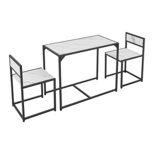 Juskys Küchentisch Set mit Esstisch & 2 Stühlen - Industrial, klein & platzsparend - 3-teilige Essgruppe für 2 Personen - Stahl - Marmoroptik