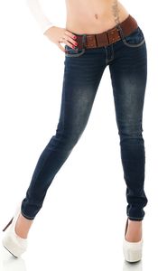 Moderne Slim Fit Röhren-Jeans mit breitem Kontrast-Gürtel - dark blue Größe - 34