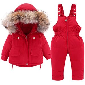 Baby Daunenjacke und Daunenhose 2PCS, Mädchen Jungen Winter Mantel mit Kapuze Kinder Skianzüge (rot,100cm)