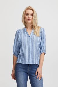 Pulz Jeans PZLAILA Damen 3/4 Ärmel Bluse mit Knopfleiste und Stehkragen gemustert